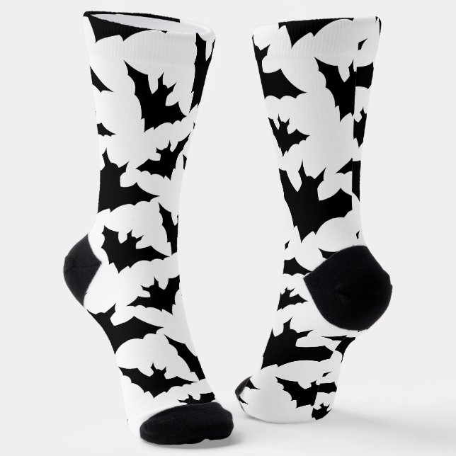 Calcetines Halloween murciélagos negros blanco fresco patrón  (Angular)