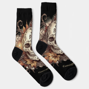 Calcetines Halloween, Patrón de Calavera, Calavera a la Luz d