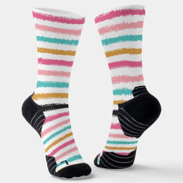 Calcetines Hand-Drawn Peach Pink Teal Stripe Socks (Angular)