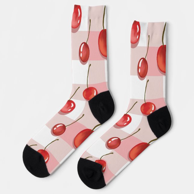 Calcetines Hand-Painted Red Cherries Seamless Pattern (Izquierda)