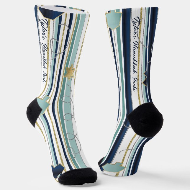 Calcetines Hanukkah Socks "Blue and Gold Stripes" (Angular)
