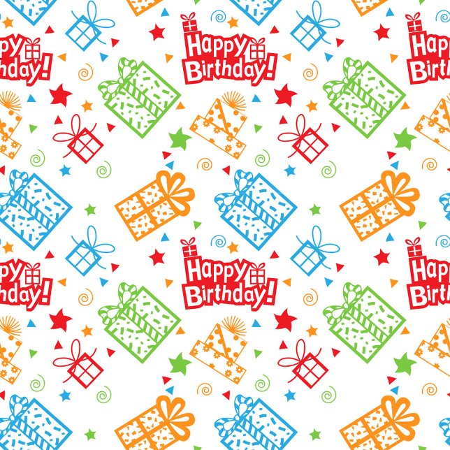 Calcetines Happy Birthday  (Wrapped gift boxes, swirling confetti curls, tiny stars.)