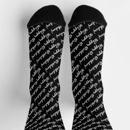 Calcetines Happy Birthday! White on Black Script
