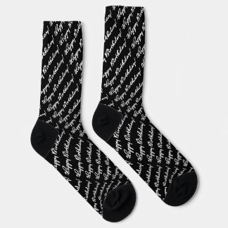 Calcetines Happy Birthday! White on Black Script