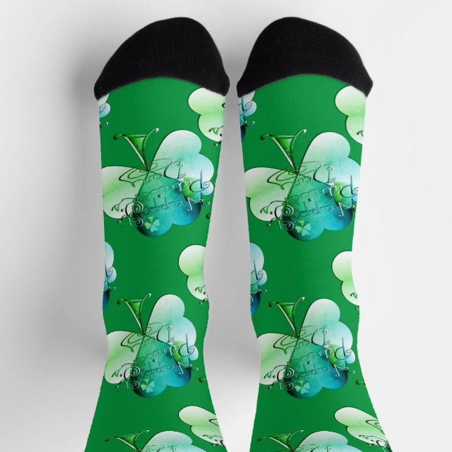 Calcetines "Happy St. Patrick's Day" Hand-writte w/Shamrocks (Arriba)