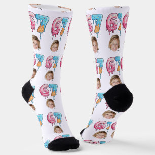 Calcetines Helado de Navidad 67, cara personalizada goteando