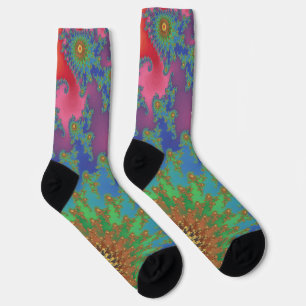Calcetines Hermoso arte fractal funky de colores arcoíris