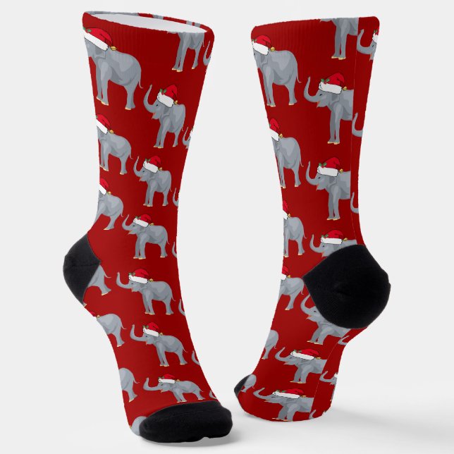 Calcetines Hermoso Elefante Rojo de Navidad con Gorro de Sant (Angular)