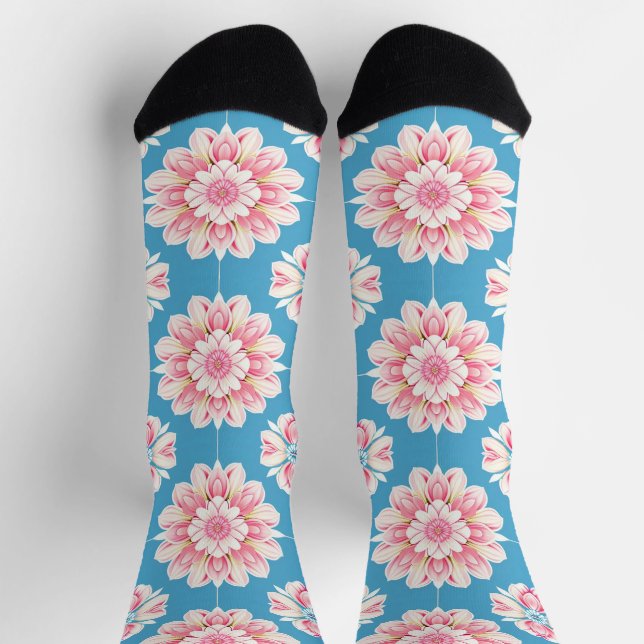 Calcetines Hermoso Mandala Floral Rosa y Blanco (Arriba)