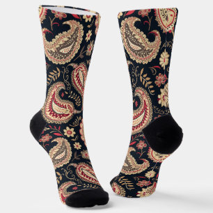 Calcetines Hermoso Patrón Paisley Oscuro N Mezcla Roja