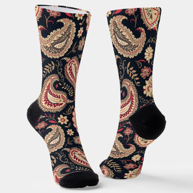 Calcetines Hermoso Patrón Paisley Oscuro N Mezcla Roja (Angular)