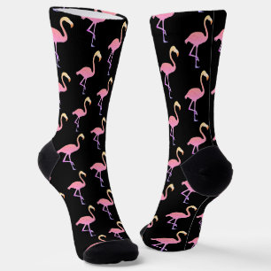 Calcetines Hermosos flamencos rosados en Crew negro