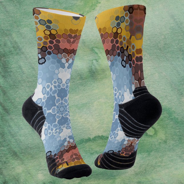 Calcetines Hex Mandala amarillo azul y rosa (Subido por el creador)