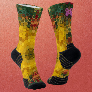 Calcetines Hex Mandala amarillo verde y Naranja