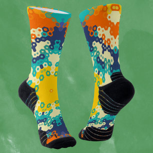Calcetines Hex Mandala Naranja azul y amarillo