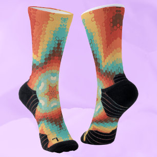 Calcetines Hex Mandala Naranja azul y amarillo
