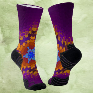 Calcetines Hex Mandala Naranja púrpura y azul