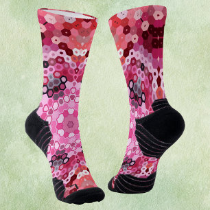 Calcetines Hex Mandala Rojo rosa y Blanco