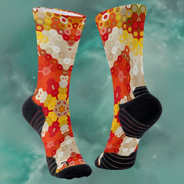 Calcetines Hex Mandala rojo y amarillo (Subido por el creador)
