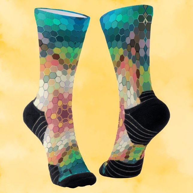 Calcetines Hex Mandala Verde azul y rosa (Subido por el creador)