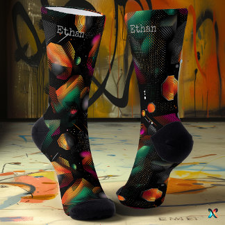Calcetines Hexágono Futurista con Verde Metálico Rosa Naranja