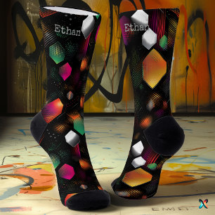 Calcetines Hexágono Vibrante con Naranja, Verde y Rosa Metáli