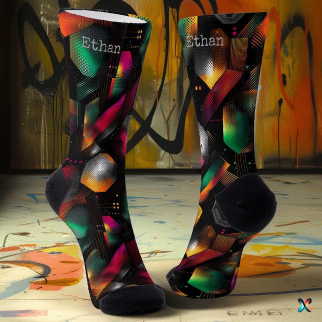 Calcetines Hexágono vivo con esmeralda gradiente y magenta (Subido por el creador)