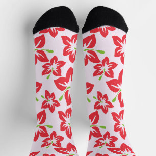 Calcetines Hibisco Rojo, Flores Rojas, Patrón De Flores