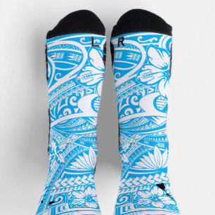 Calcetines HIBISICUS POLYNESIAN TRIBAL HAWAII ISLAS LtBlue