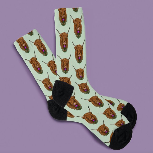 Calcetines Highland Scottish Cow Purple Celtic Knot Work (Subido por el creador)