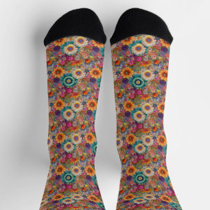 Calcetines Hippie retro: Flores brillantes zócalos