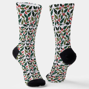Calcetines Hojas De Acebo Y Estrellas Fondo Retro Moderno