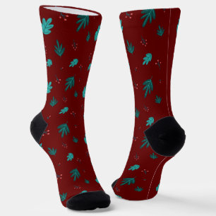 Calcetines Hojas de árbol evergreen y Berries Red Holly
