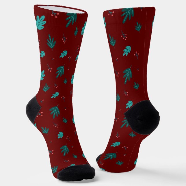 Calcetines Hojas de árbol evergreen y Berries Red Holly (Angular)