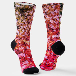 Calcetines Hojas de arce otoñales rojas rosadas