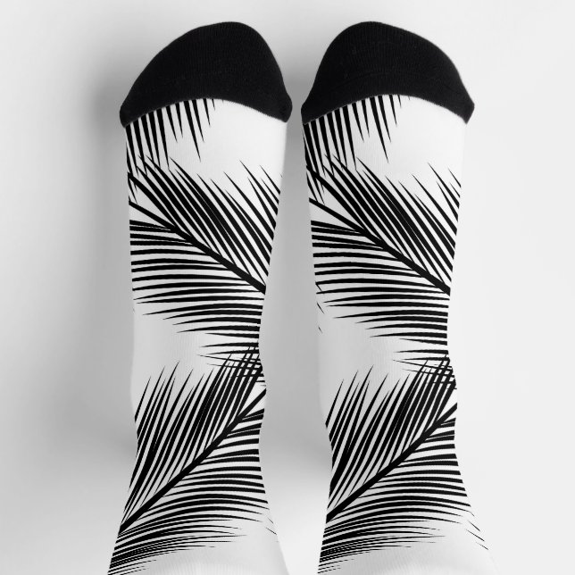 Calcetines Hojas de palma negras sobre fondo blanco (Arriba)