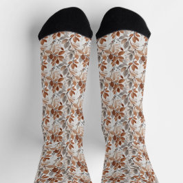 Calcetines Hojas florales grises marrones Botánico Neutral Ho