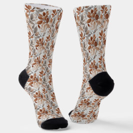 Calcetines Hojas florales grises marrones Botánico Neutral Ho