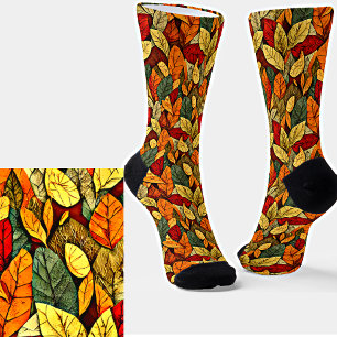 Calcetines Hojas otoñales marrones y amarillas