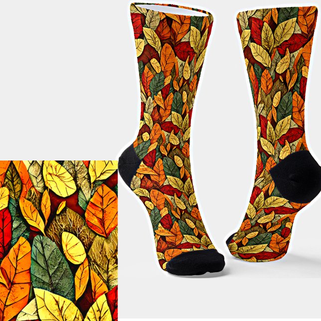 Calcetines Hojas otoñales marrones y amarillas (Subido por el creador)