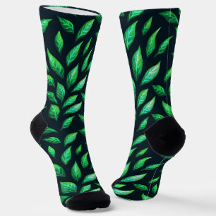 Calcetines Hojas verdes patrón botánico oscuro