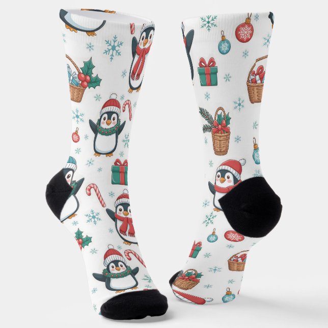Calcetines Holiday Socks with Christmas Penguins, Snowflakes (Angular)