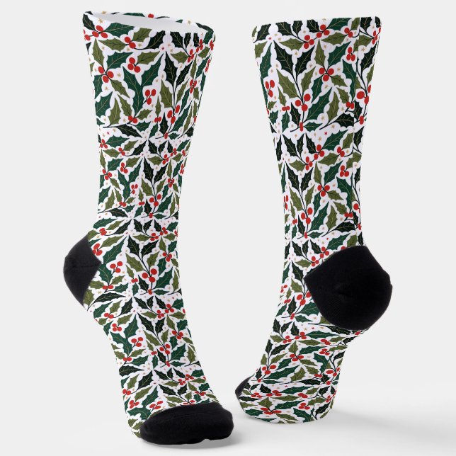 Calcetines Holly Leaves And Stars Retro Modern Background  (Angular)