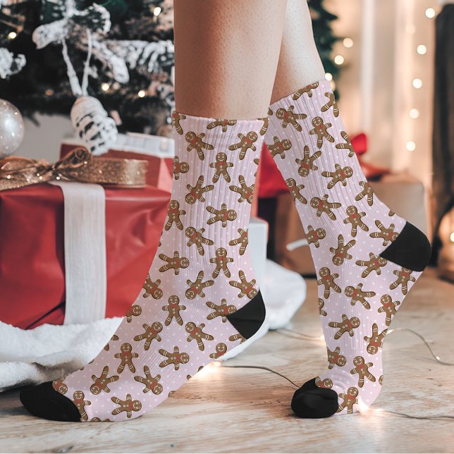 Calcetines Hombre de jengibre rosa con lunares Navidad (Subido por el creador)