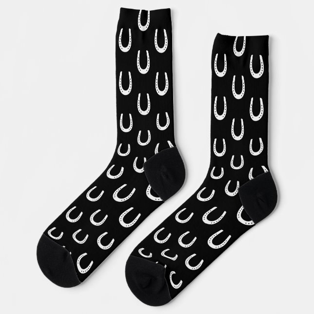Calcetines Horseshoe Pattern White on Black Derby Horse Race (Izquierda)