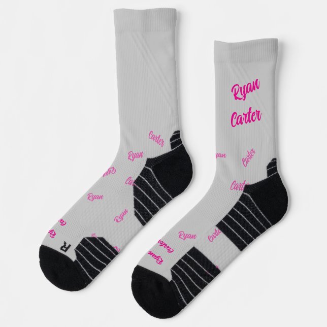 Calcetines Hot pink kisses. Your name on gray (Izquierda)