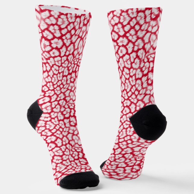 Calcetines Huella de leopardo rojo y blanco (Angular)