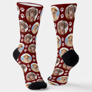 Calcetines Huellas de patas de mascotas rojas personalizadas 