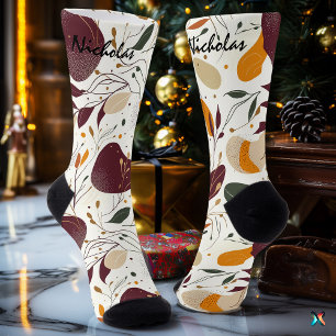 Calcetines Huerto de Otoño en Crema, Borgoña y Mostaza