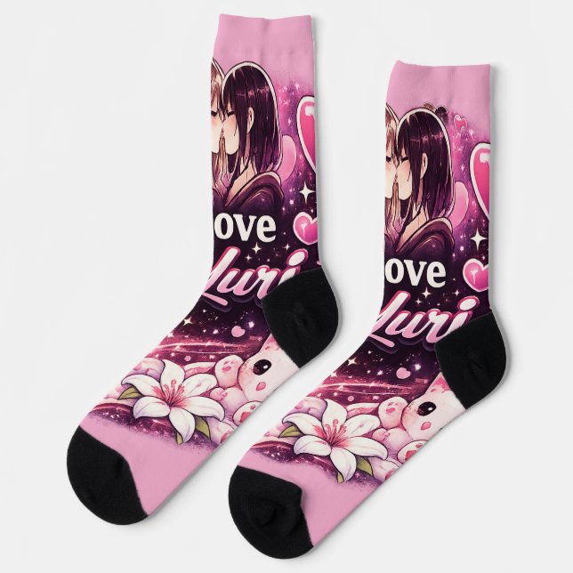 Calcetines I Love Yuri | Kawaii Girls’ Love Anime Aesthetic  (Izquierda)